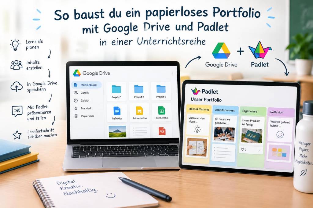 So baust du ein papierloses portfolio mit google drive und padlet in einer unterrichtsreihe